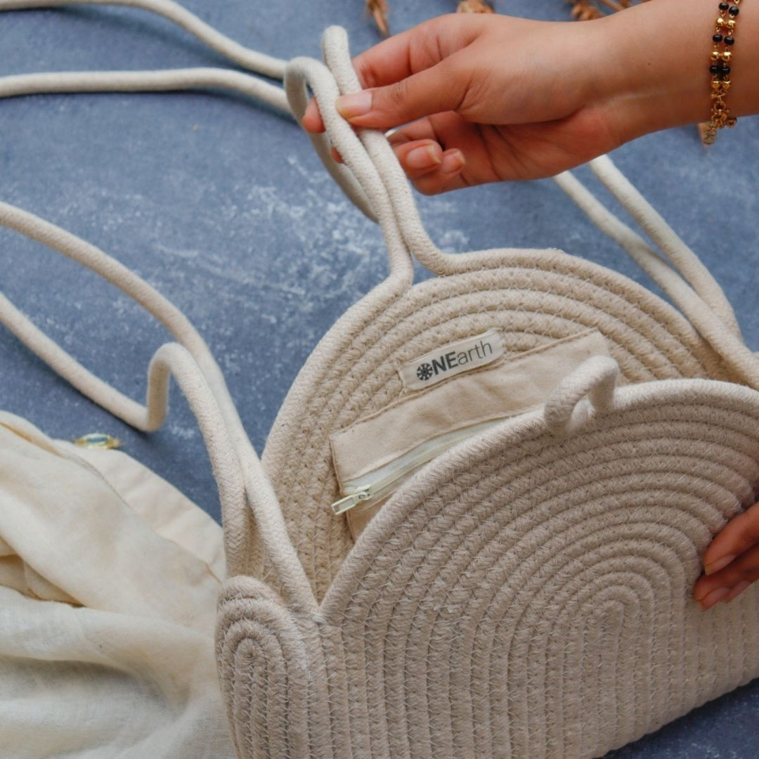 Hand-Crafted Sling Bag | Cotton | Artisanal | Sustainable | Off-White