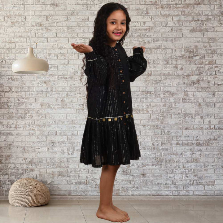 Jhilmil Gota Dress | Occasion Wear | Cotton | Black And Golden