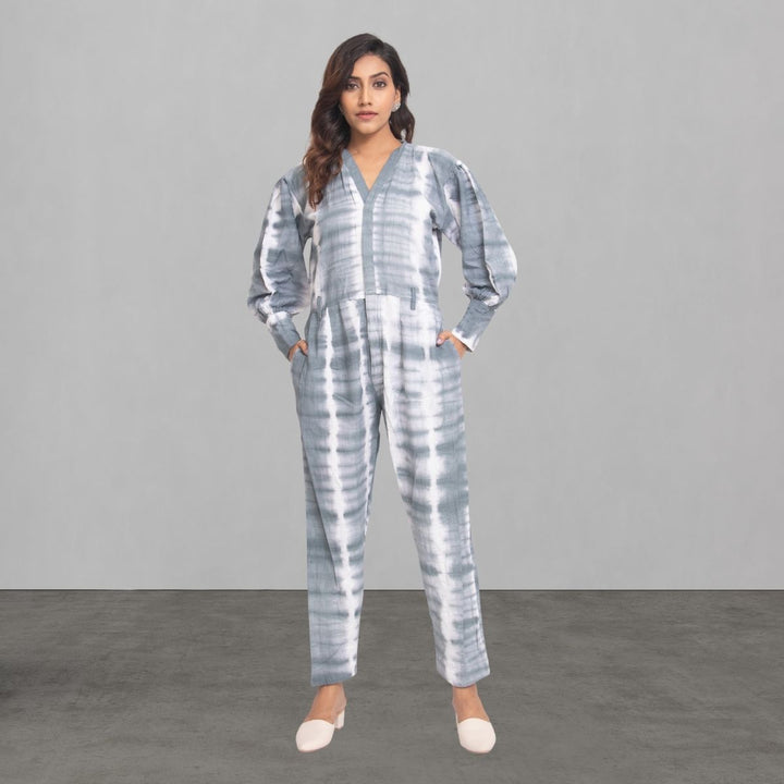 Grey Tie Dye Jumpsuit for Women | Smart Construct | Casual Wear