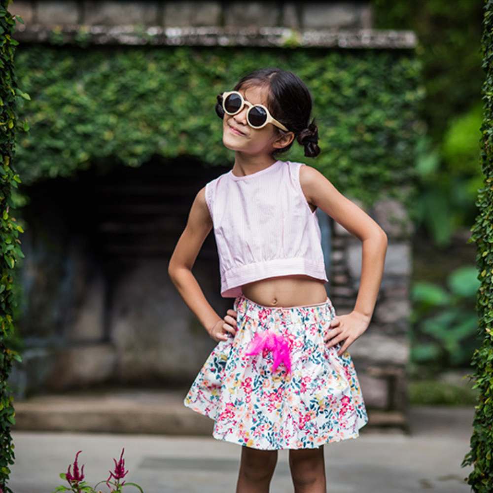 Pink Paradise Set For Girls | Casual Wear | Skirt And Top | Cotton | Pink And Multi-Colour