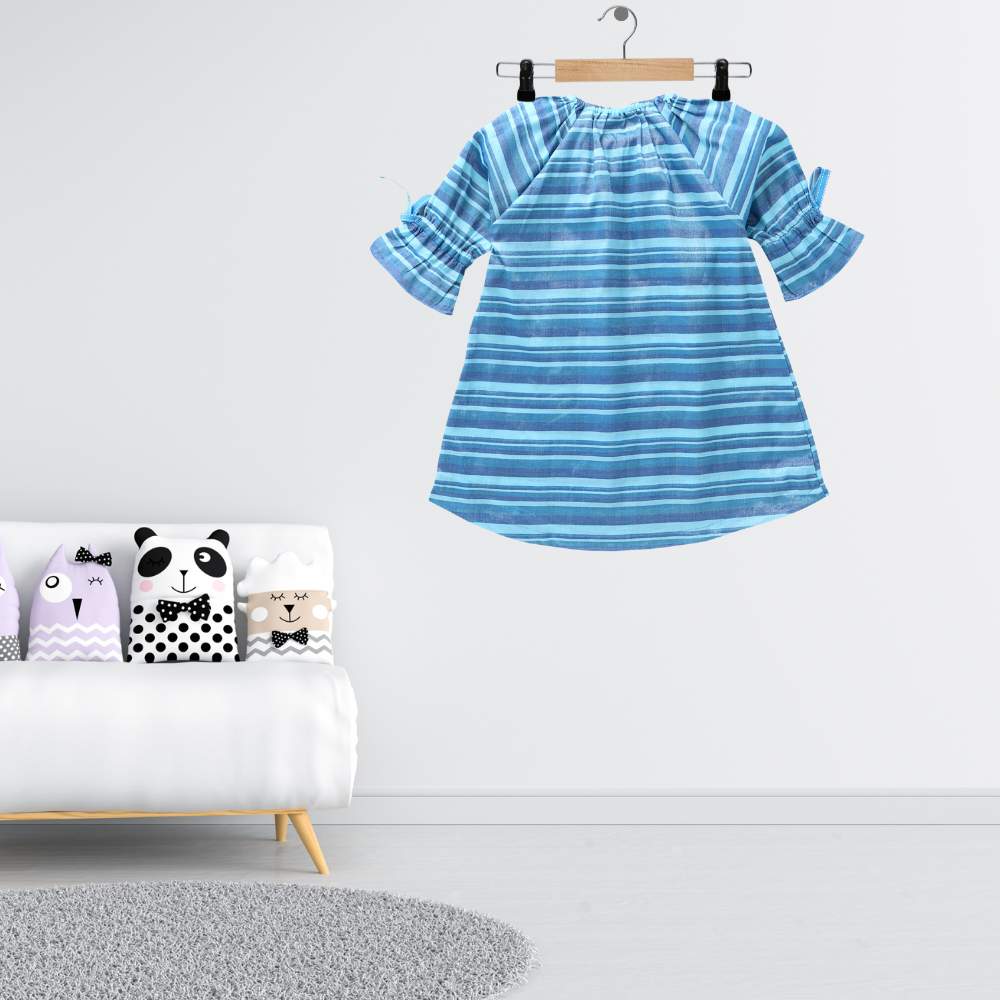 Marine Melody Dress For Girls | Regular Fit | Casual Wear | Cotton | Stripe | Blue