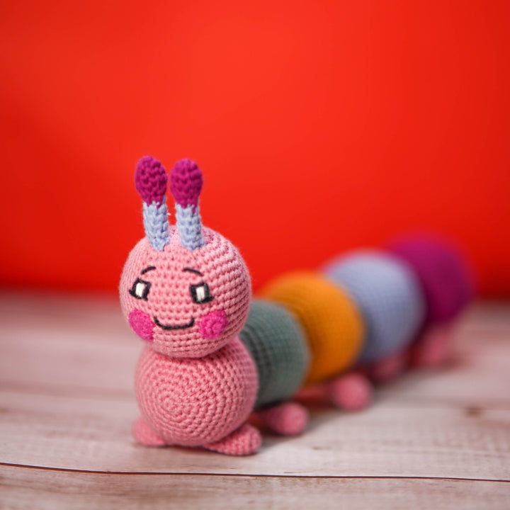 Cute Caterpillar Soft Toy for Babies | Hand Made of Crochet | Kids Safe | Pastel