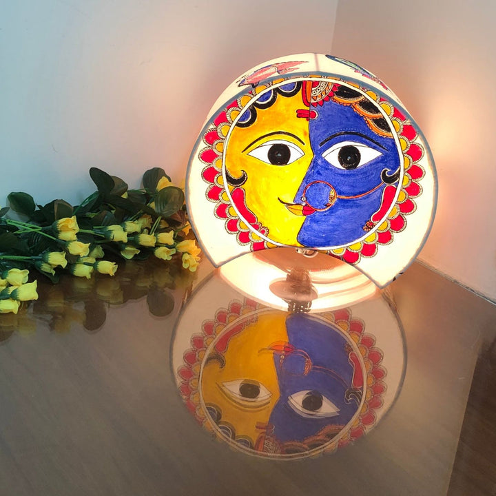 Madhubani Hand-Painted Face Table Lamp | Crescent Shape | 11 Inch