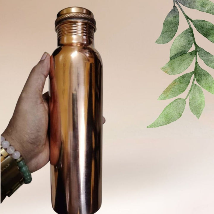 Hand-Crafted Copper Bottle With Premium Coir Cleaning Brush | 1 L