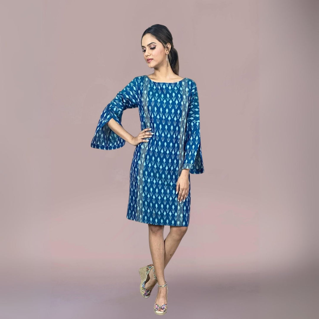 Alicia Ikat Panelled Dress | Shift Dress | Embroidered | Buoyant Look | Blue