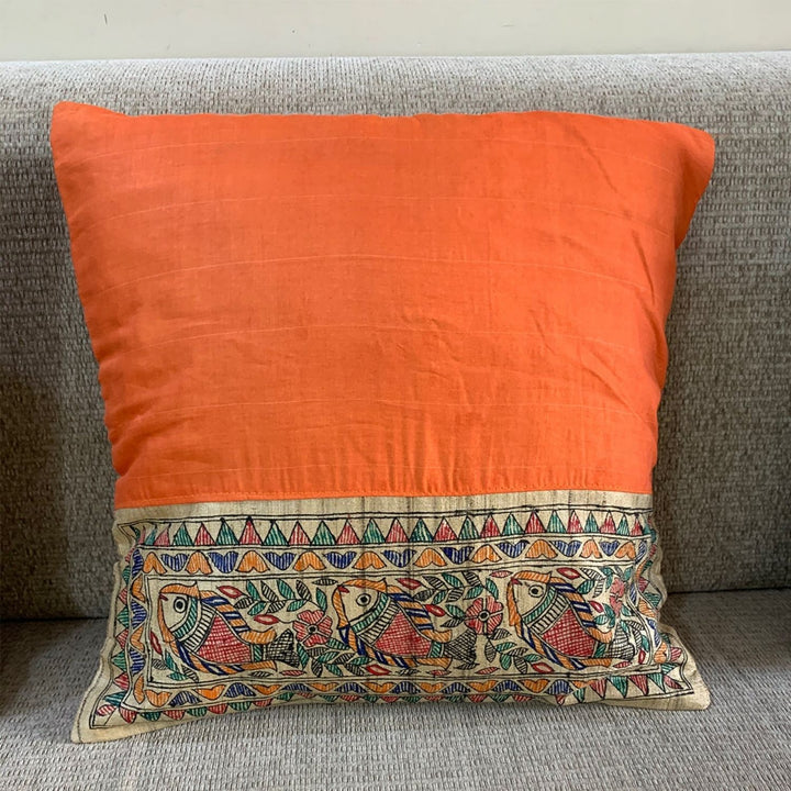 Orange Cushion Cover | Hand-Crafted | Festive Decor | 16" x 16"