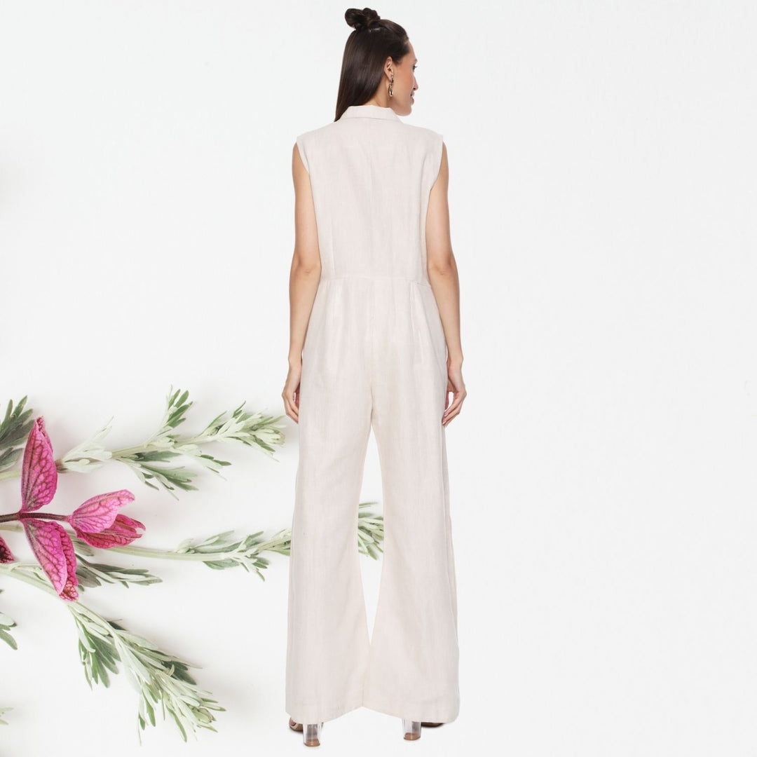 Olympe Linen Jumpsuit | Hand-Embroidered | Chic & Stylish