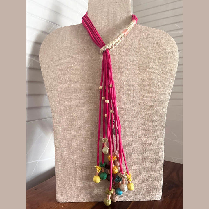 Boho Necklace For Women | Handcrafted Fabric Jewelry | Adjustable | Chic | Red