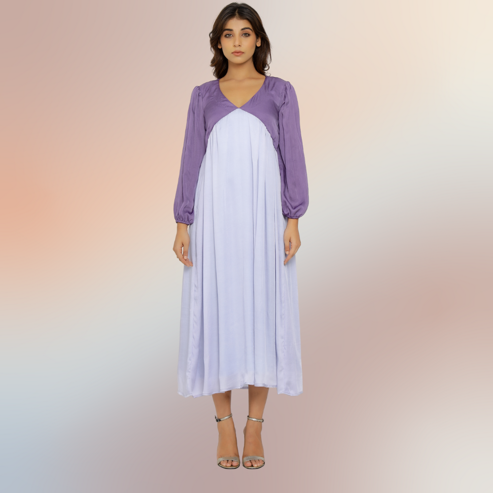 Purple-Lilac Colour Block Asymmetric Maxi Dress | Bemberg Modal Silk | Sustainable