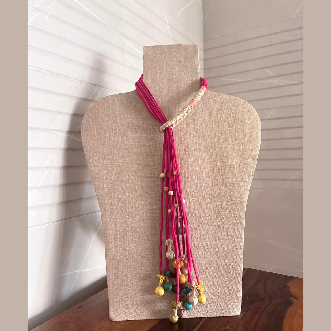 Boho Necklace For Women | Handcrafted Fabric Jewelry | Adjustable | Chic | Red