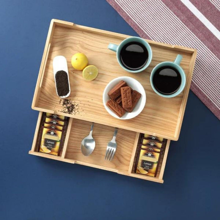 Cresta Serving Tray with Teabags Drawer | Canadian Ash Wood | 16 Inch