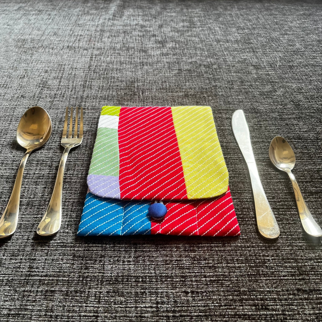 Color Block Design Cutlery  Pouch | Travel Essential | Hand-Crafted