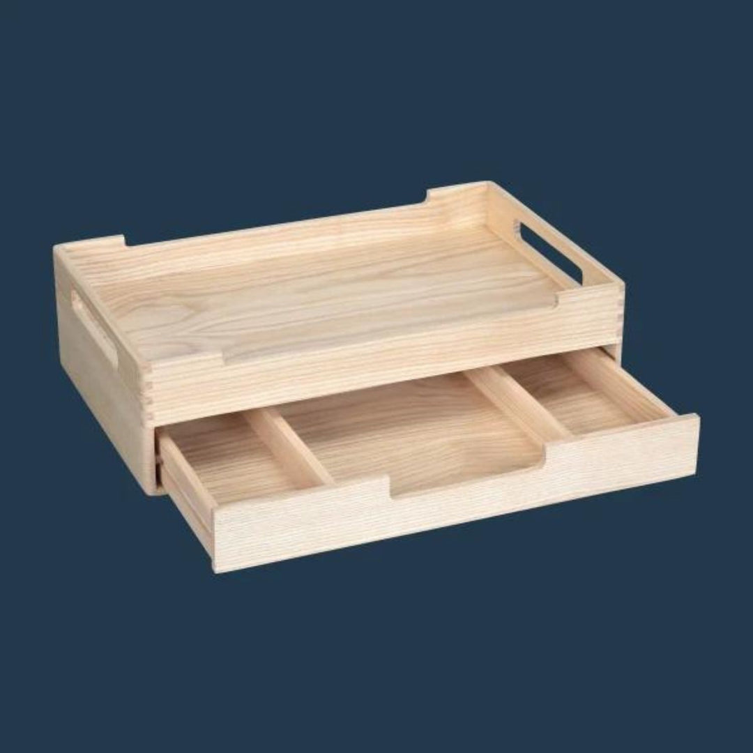 Cresta Serving Tray with Teabags Drawer | Canadian Ash Wood | 16 Inch