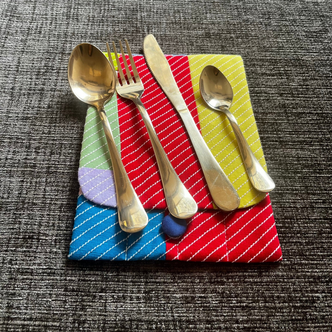 Color Block Design Cutlery  Pouch | Travel Essential | Hand-Crafted