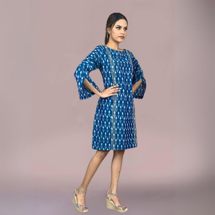 Alicia Ikat Panelled Dress | Shift Dress | Embroidered | Buoyant Look | Blue