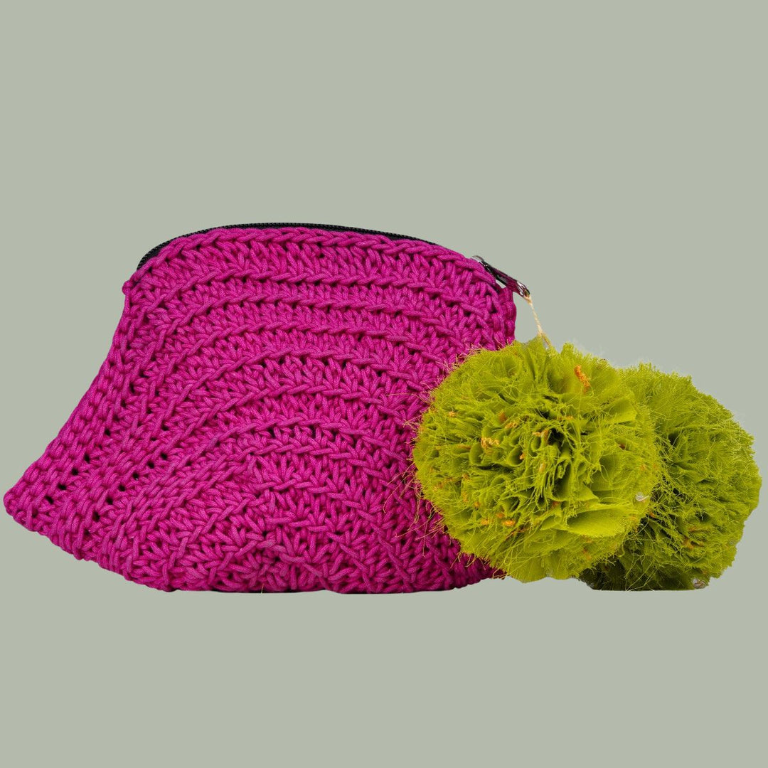 Hand-Crochet Clutch Bag | Eco-Friendly | Cotton Yarn | Sustainable | Magenta Pink