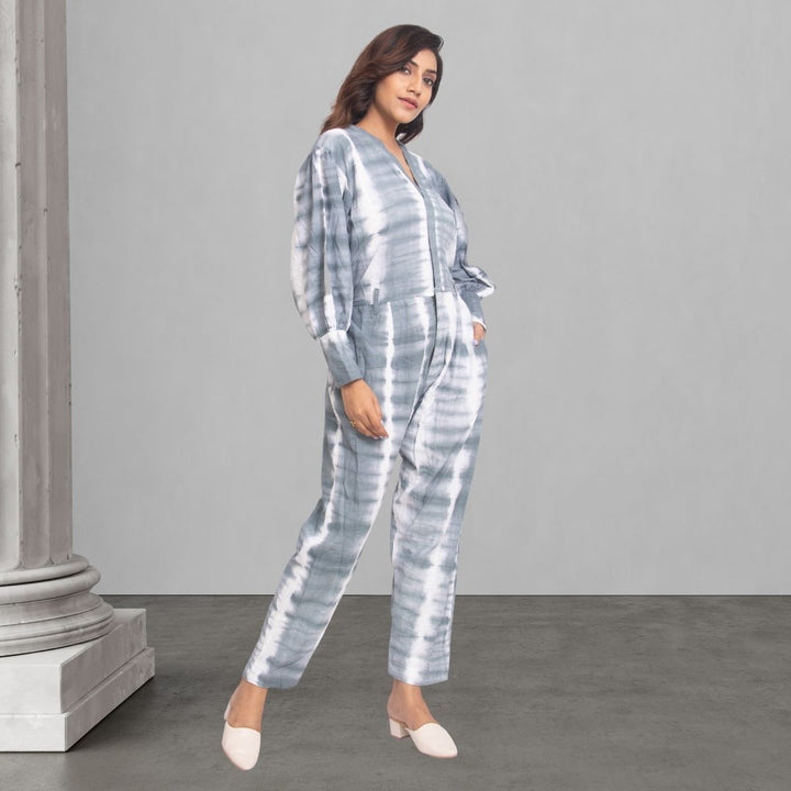 Grey Tie Dye Jumpsuit for Women | Smart Construct | Casual Wear