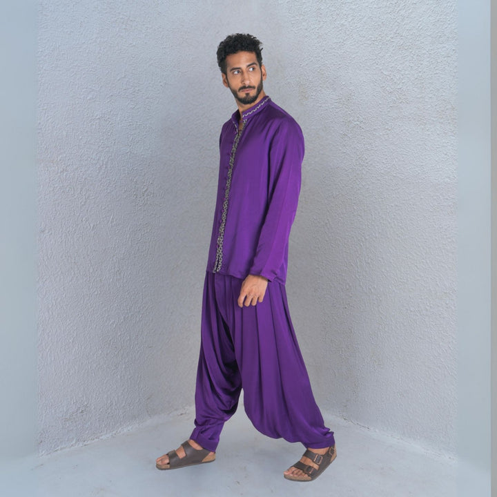 Purple Draped Dhoti Pant | Contemporary Occasion Wear | Sustainably Stylish