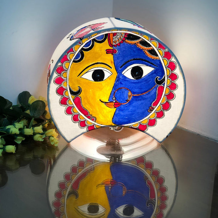 Madhubani Hand-Painted Face Table Lamp | Crescent Shape | 11 Inch