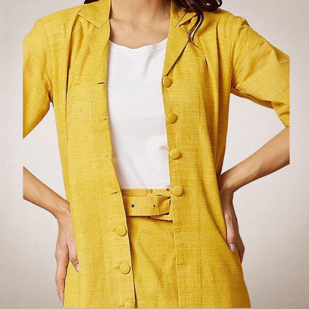 Formal Long Jacket Style Shirt | Peace Silk | Stylish | Mustard Yellow