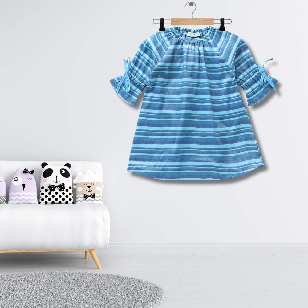 Marine Melody Dress For Girls | Regular Fit | Casual Wear | Cotton | Stripe | Blue