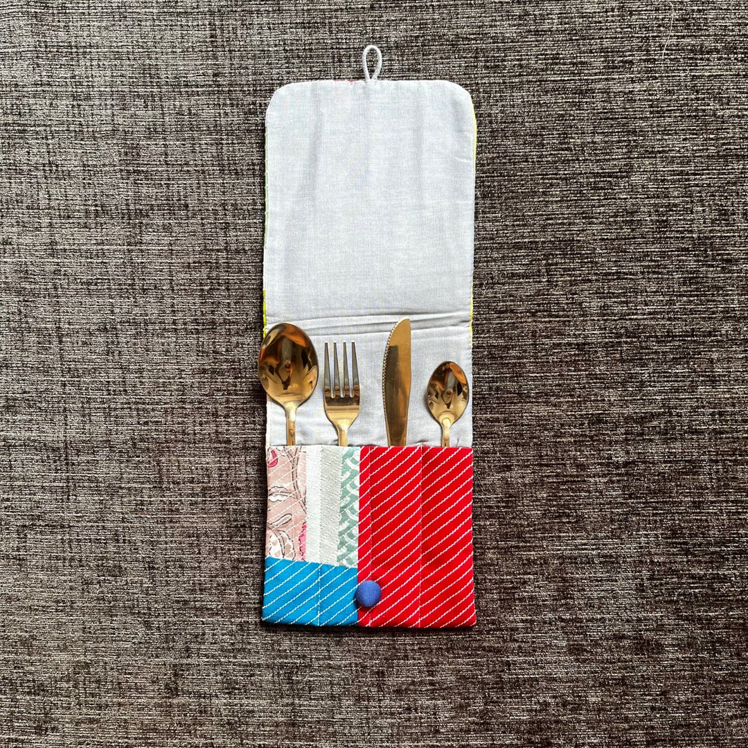 Color Block Design Cutlery  Pouch | Travel Essential | Hand-Crafted