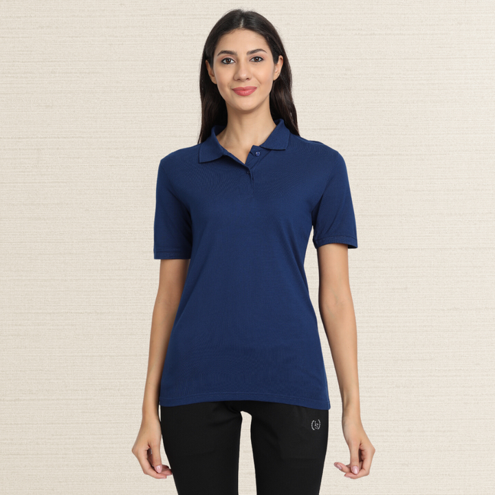 Polo Shirt | Collar T-Shirt | Bamboo | Organic | Casual | Women Active Wear | Navy Blue