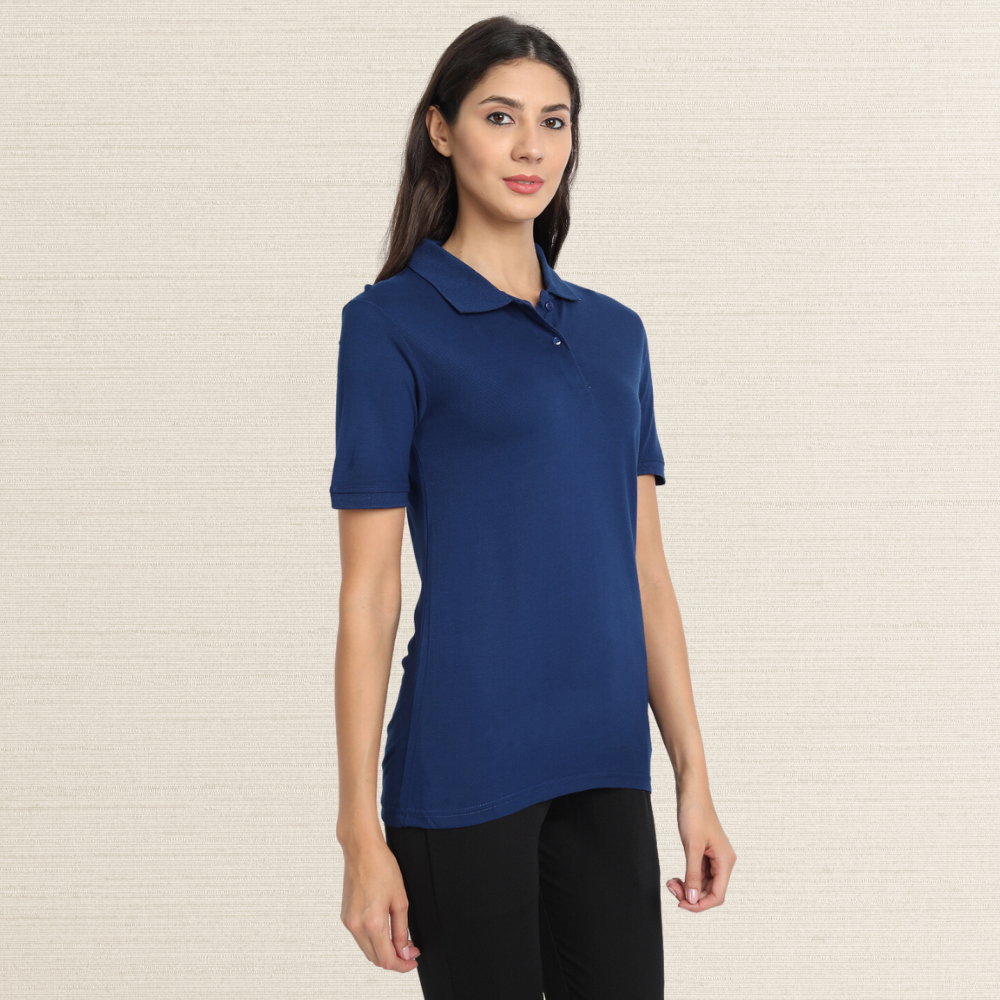 Polo Shirt | Collar T-Shirt | Bamboo | Organic | Casual | Women Active Wear | Navy Blue