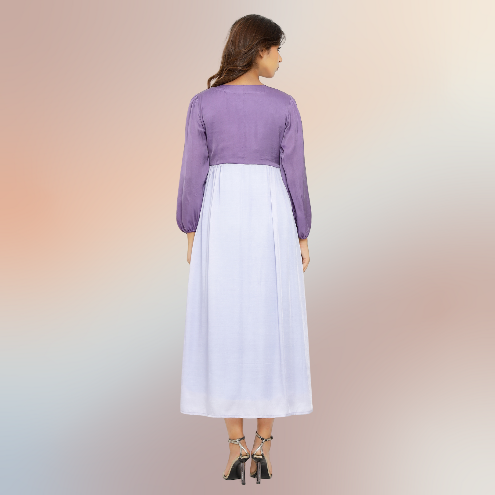 Purple-Lilac Colour Block Asymmetric Maxi Dress | Bemberg Modal Silk | Sustainable