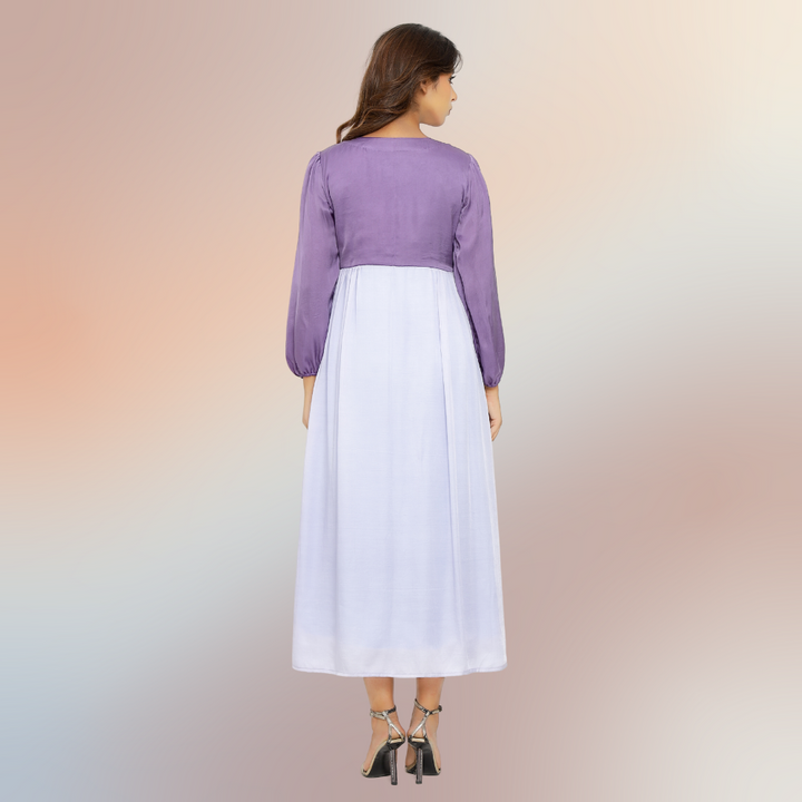 Purple-Lilac Colour Block Asymmetric Maxi Dress | Bemberg Modal Silk