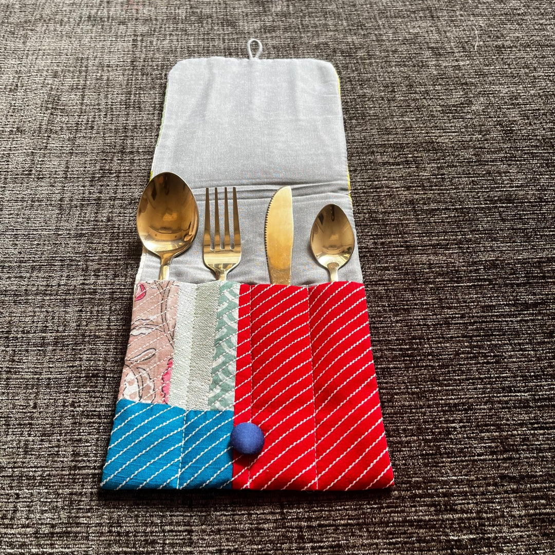 Color Block Design Cutlery  Pouch | Travel Essential | Hand-Crafted