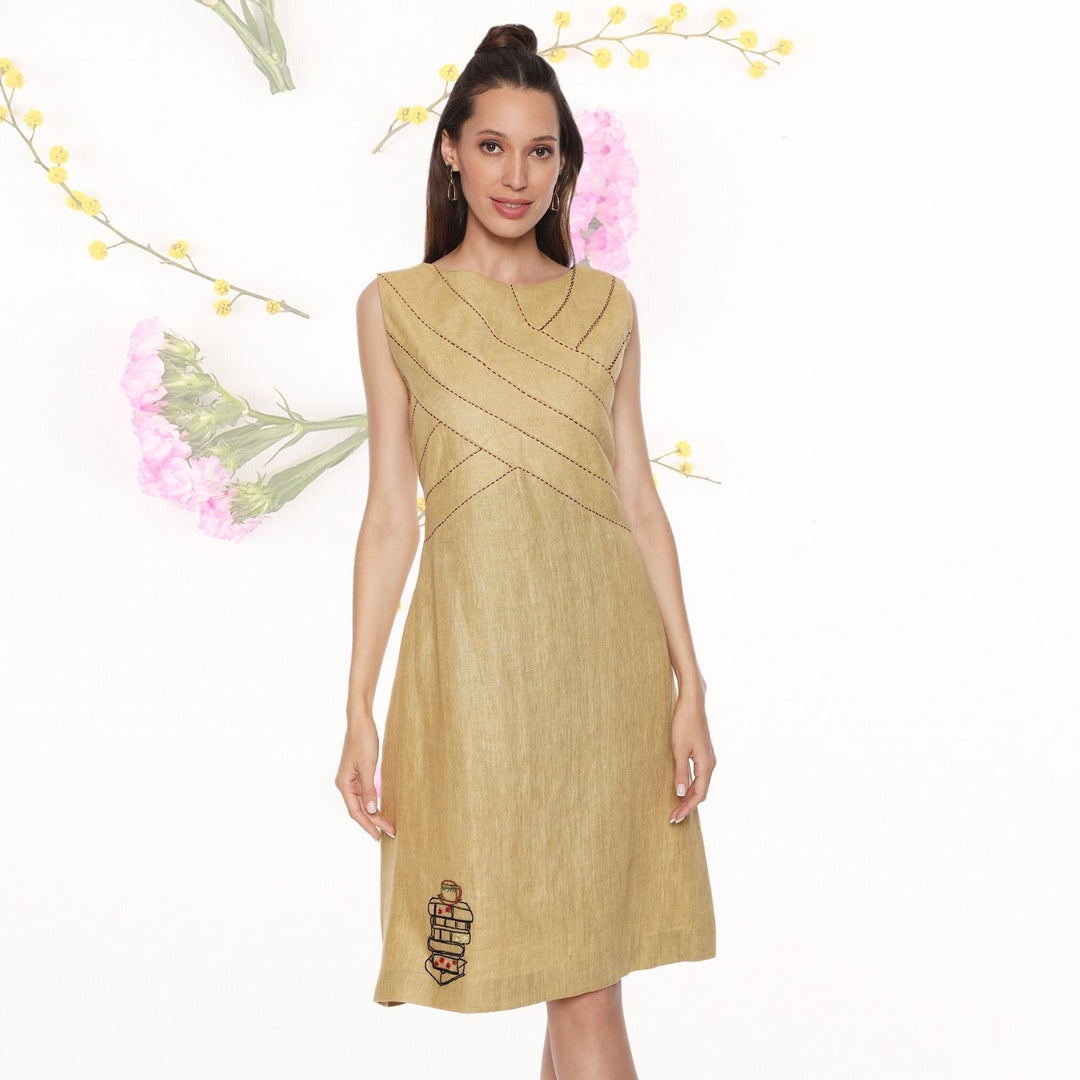 Daphne Linen Shift Dress | Monochrome | Embroidered | Minimalistic | G MijhoIndia Daphne Linen Shift Dress | Monochrome | Embroidered | Minimalistic | G MijhoIndia