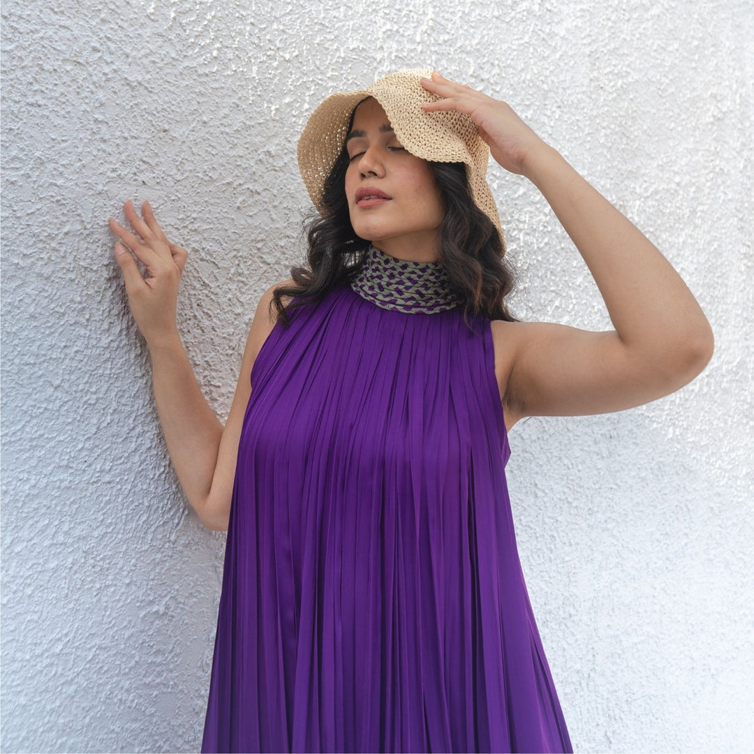 Purple Halter Neck Gather Gown | Modal | Sustainably Stylish