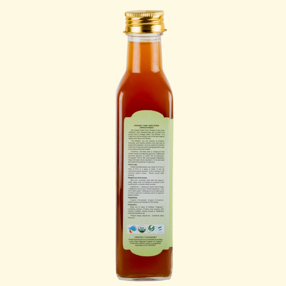 Organic Apple Cider Vinegar With Fenugreek & Cinnamon | Pure & Unfiltered | 250 ML