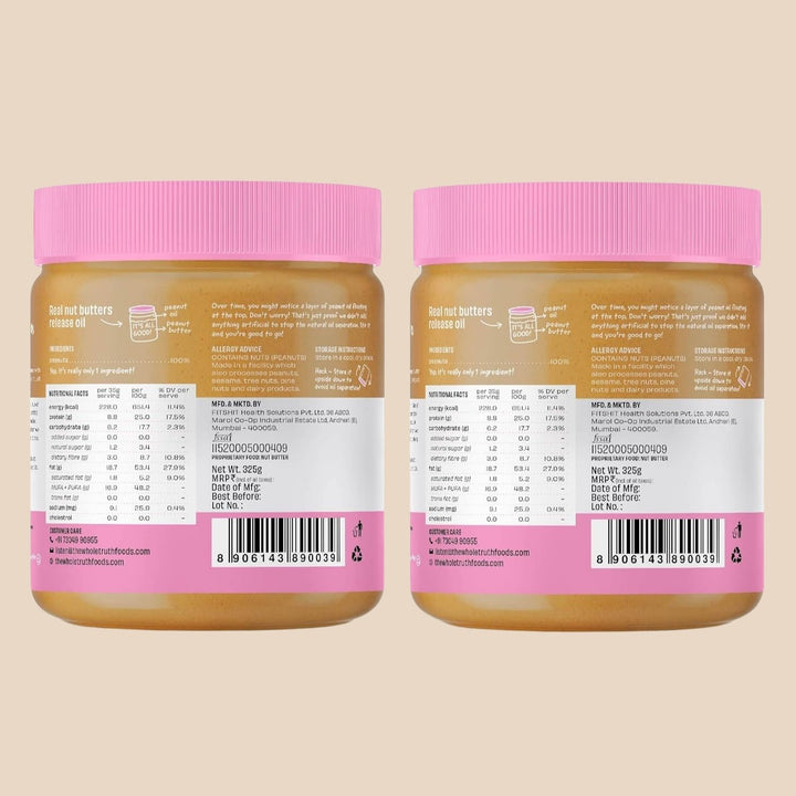 Creamy Unsweetened Peanut Butter | Vegan-Gluten Free-No Preservatives-No Palm Oil | Pack of 2