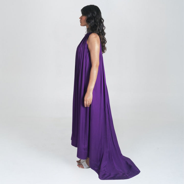 Purple Halter Neck Gather Gown | Modal | Sustainably Stylish