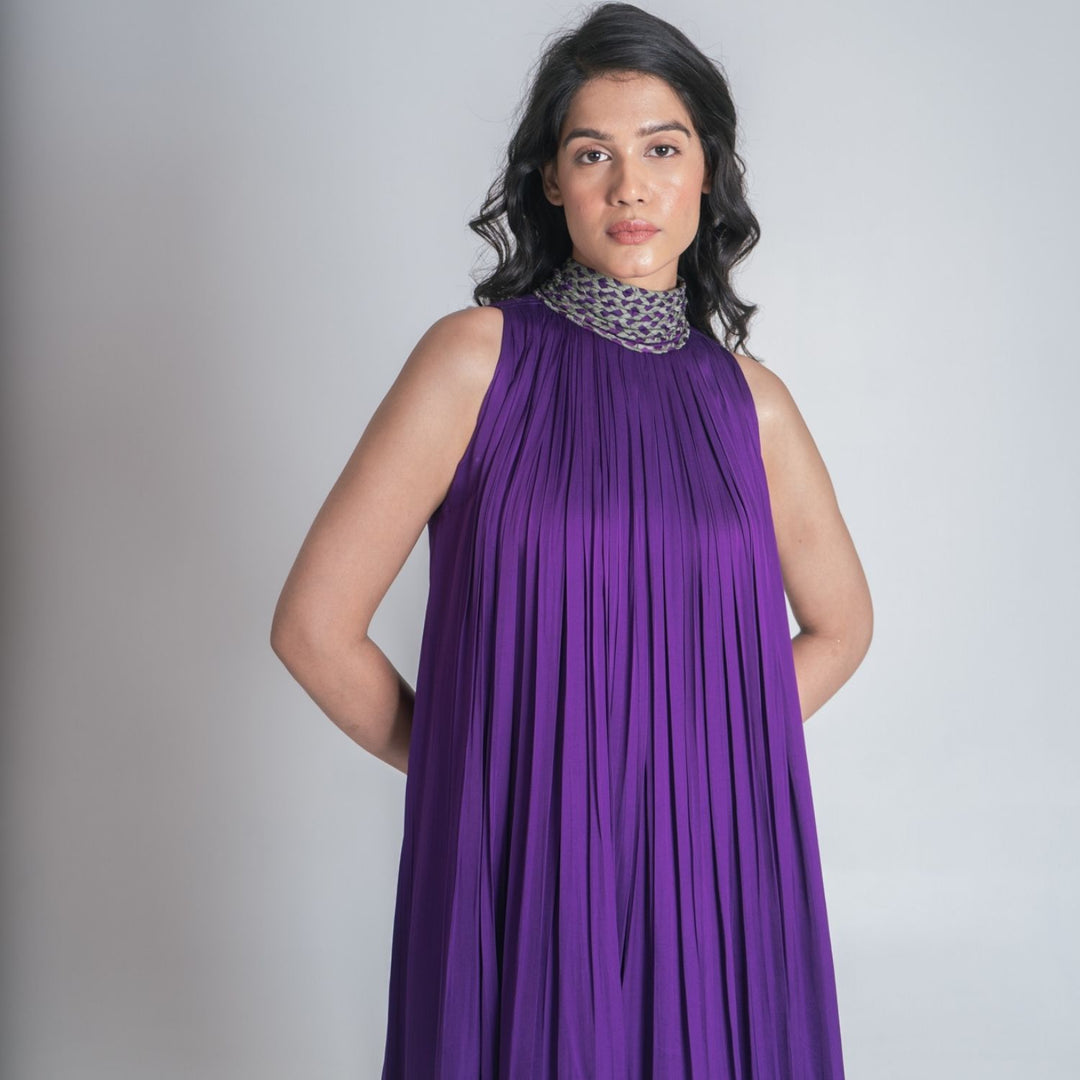 Purple Halter Neck Gather Gown | Modal | Sustainably Stylish