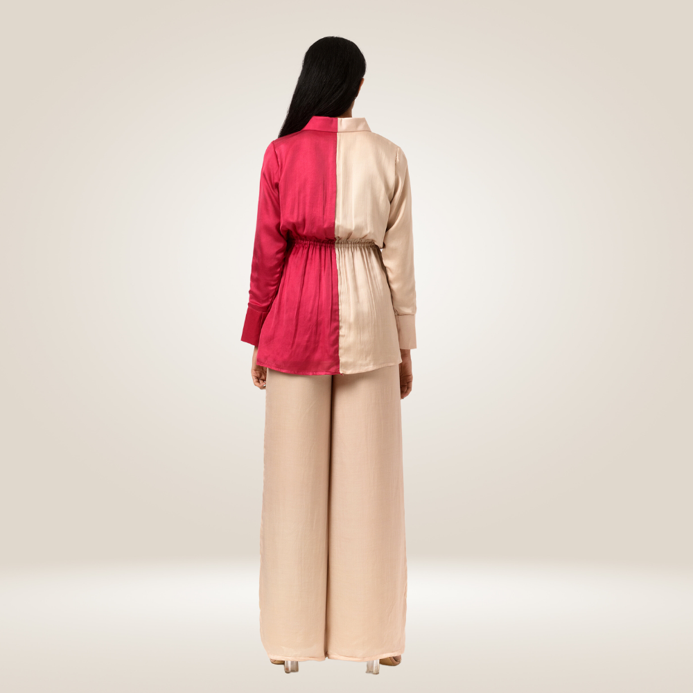 Ecru-Wine Full Co-ord Set | Bemberg Modal Silk | Sustainable