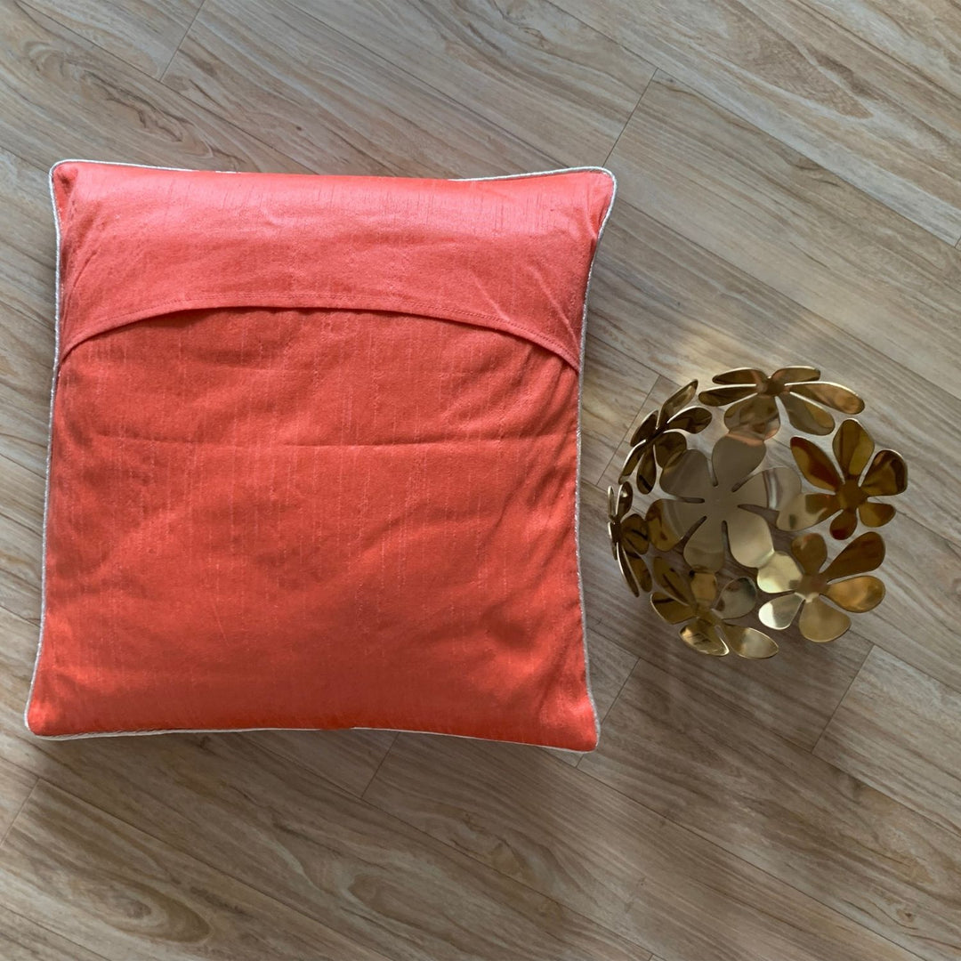 Coral Red Banarasi Cushion Cover | For Luxurious Decor | 16" x 16"