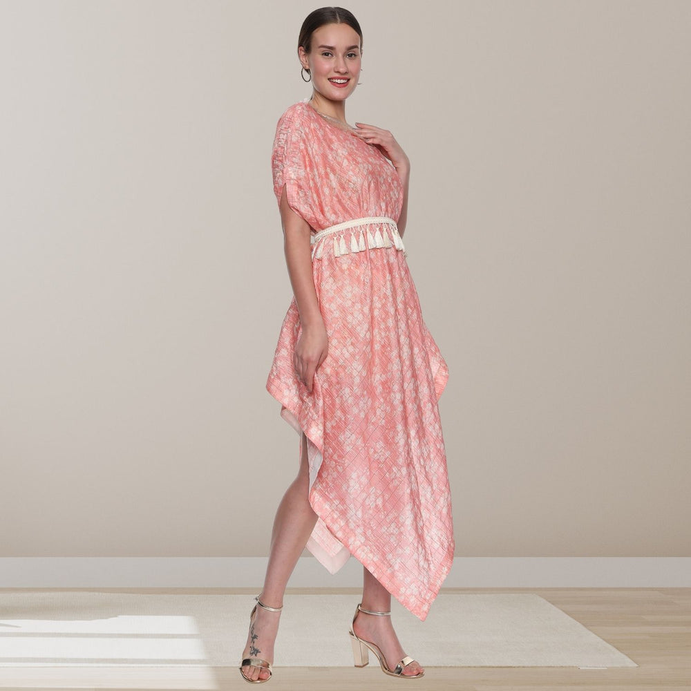 Soleil Drape Dress | Chanderi Silk | Comfortable & Smart | Pastel Pink