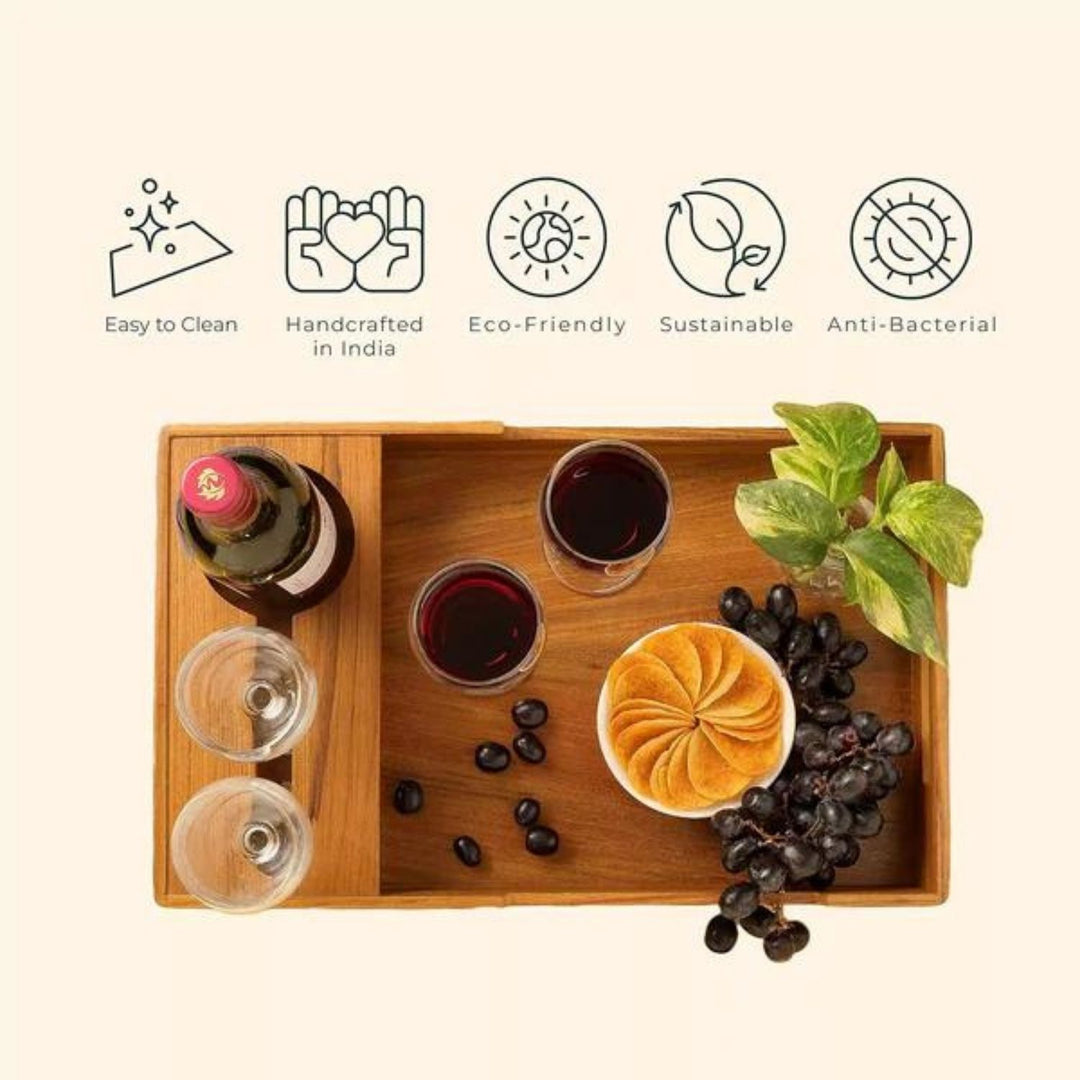 Cresta Wine Serving Tray | Premium Teak Wood | Hand-Crafted | 18 Inch