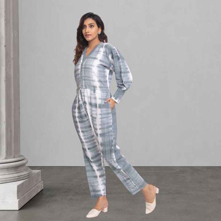 Grey Tie Dye Jumpsuit for Women | Smart Construct | Casual Wear