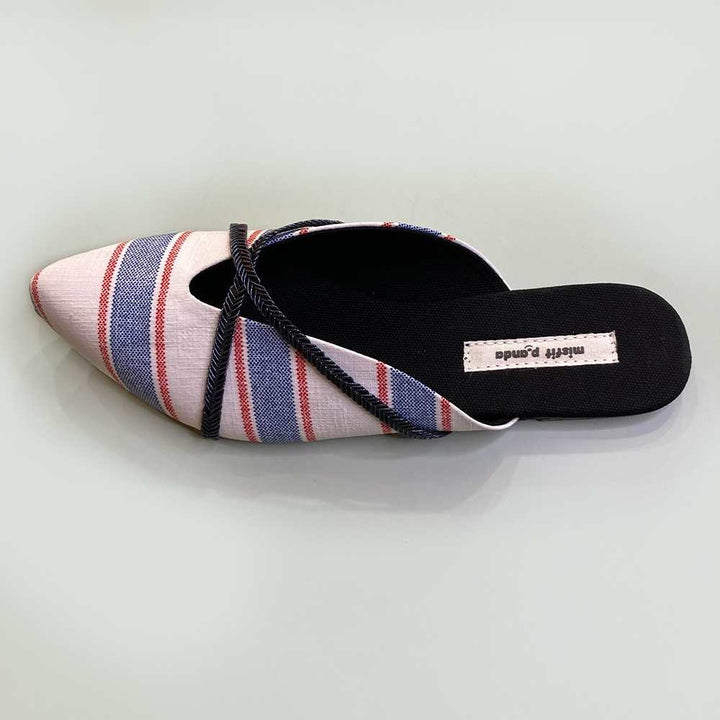 Stripe White Mules for Women | Vegan and Sustainable Choice | Smart & Urbane