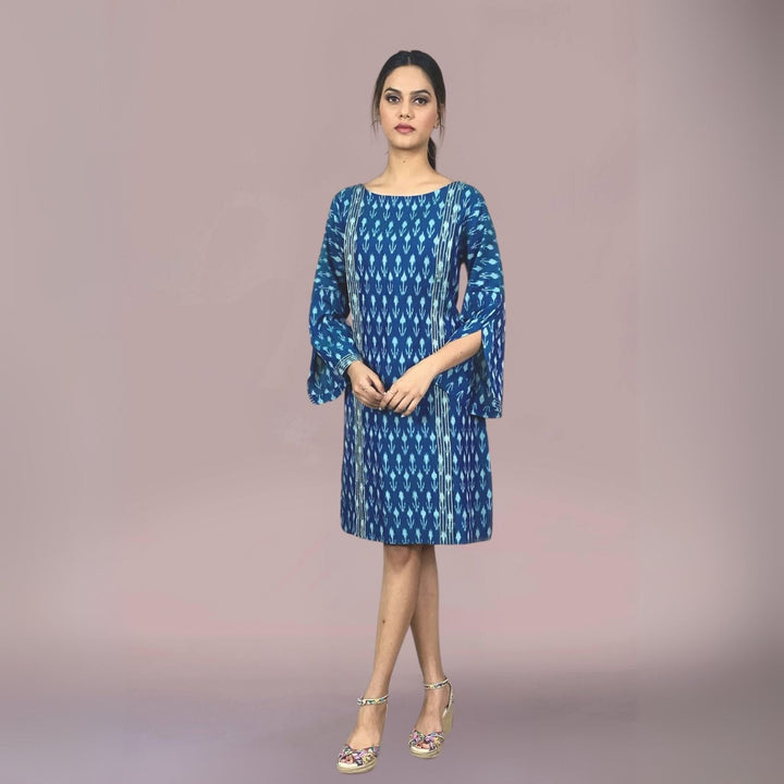 Alicia Ikat Panelled Dress | Shift Dress | Embroidered | Buoyant Look | Blue