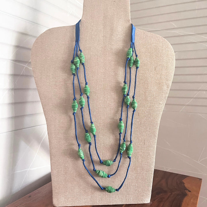 Green Beaded Necklace For Women | Hand Crafted Ikat Beads | Playful | Vibrant