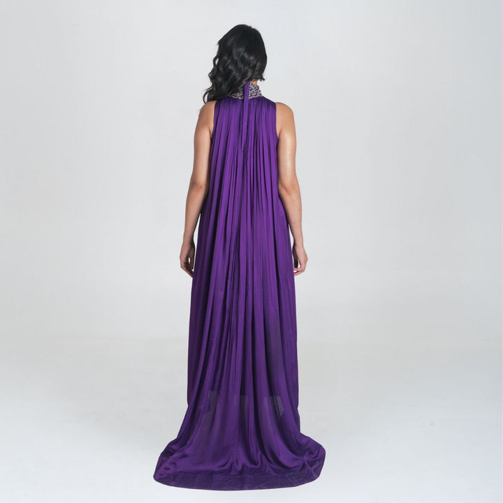 Purple Halter Neck Gather Gown | Modal | Sustainably Stylish