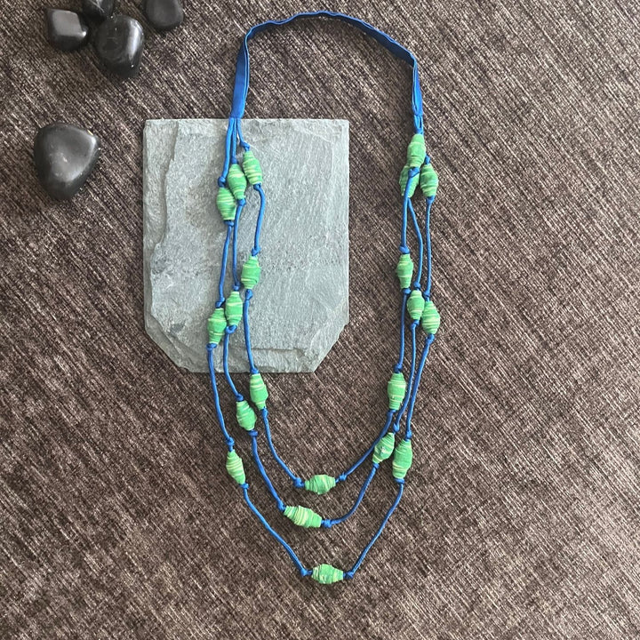 Green Beaded Necklace For Women | Hand Crafted Ikat Beads | Playful | Vibrant