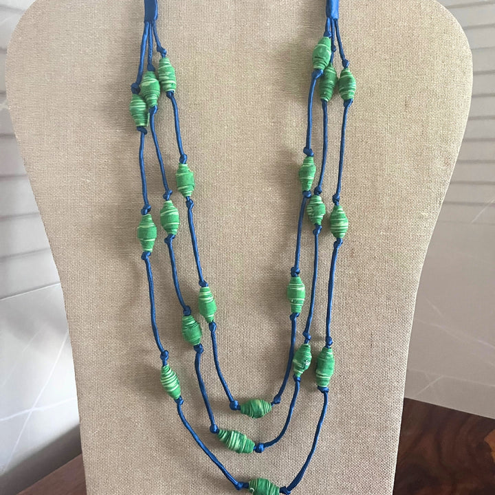 Green Beaded Necklace For Women | Hand Crafted Ikat Beads | Playful | Vibrant