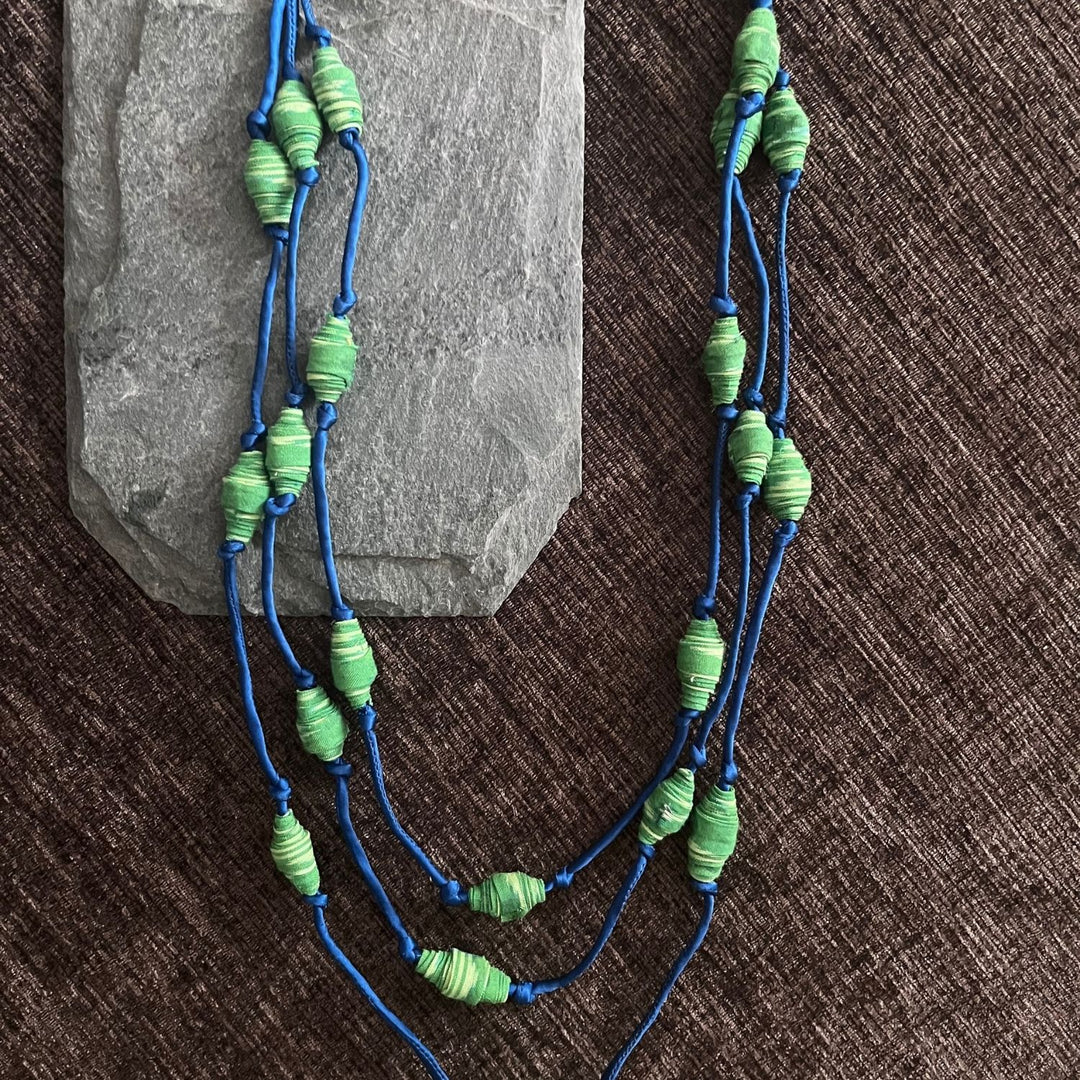 Green Beaded Necklace For Women | Hand Crafted Ikat Beads | Playful | Vibrant