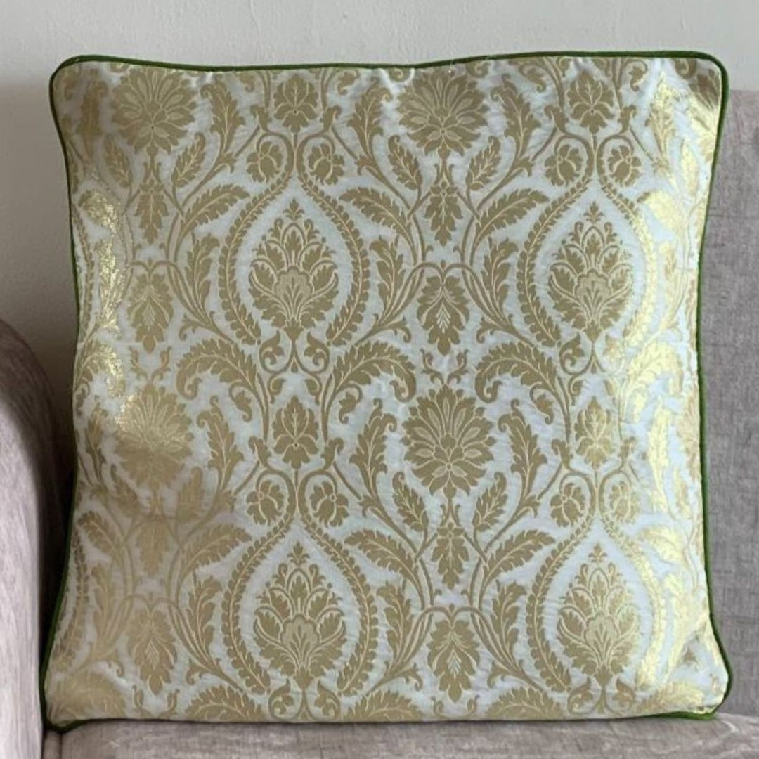 Ivory Banarasi Cushion Cover |  Living Room Décor | 16" x 16"